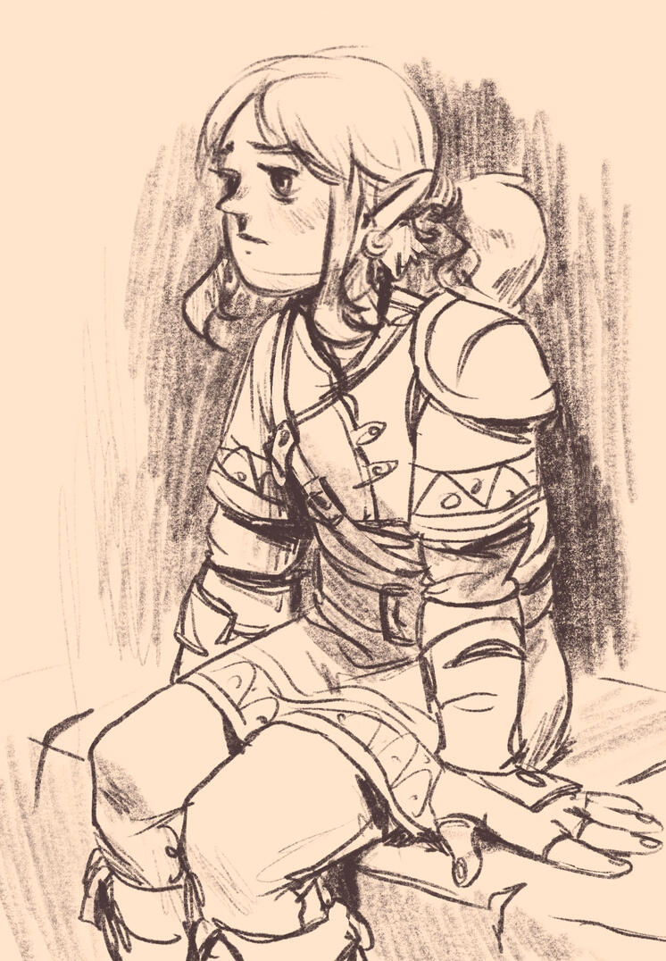 A sketch of Link, sitting peacefully.