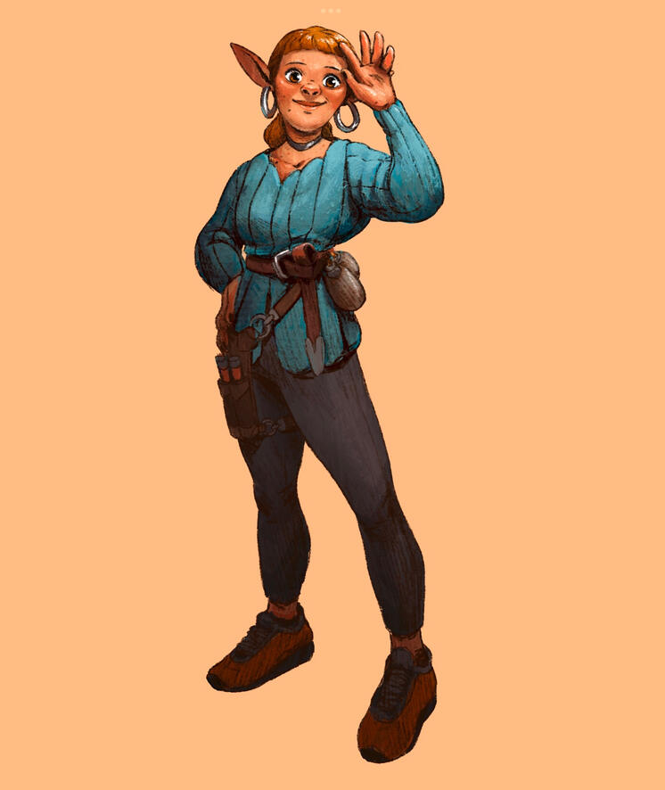 A happy and athletic rogue eleven woman.